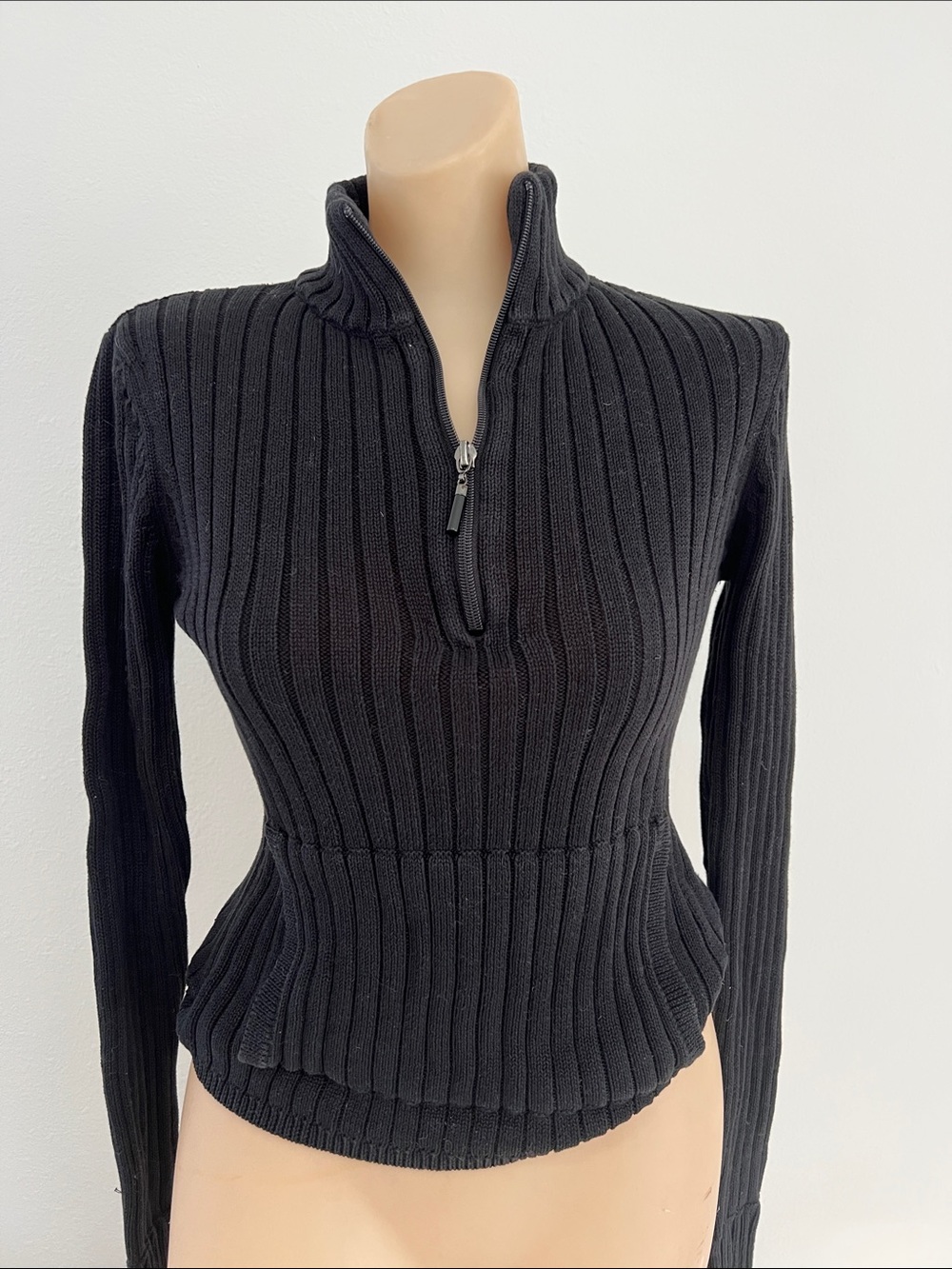 Etcetera Black Ribbed Half-Zip Pullover